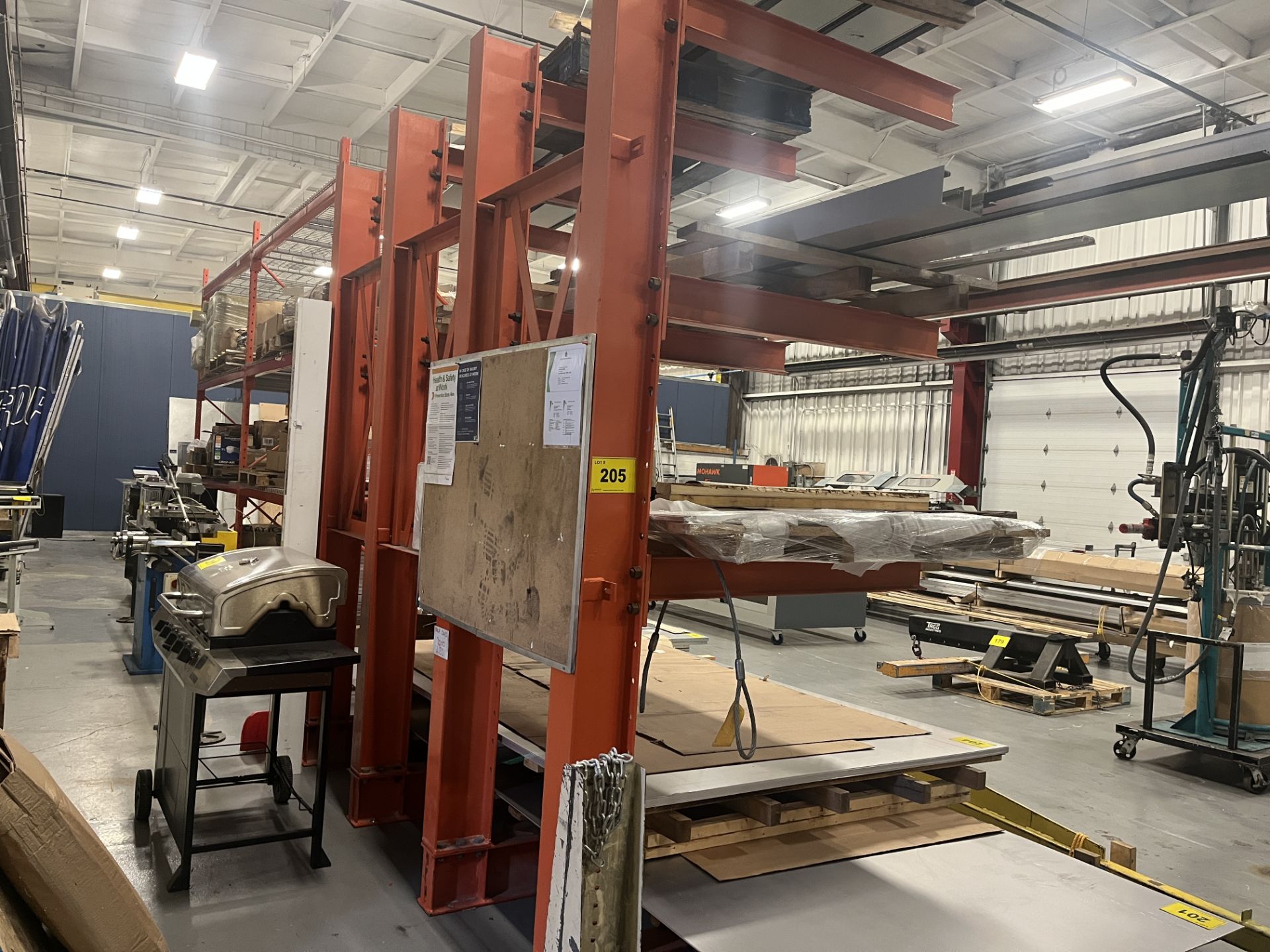 4-LEVEL CANTILEVER RACK, APPROX. 10'L X 14'H X 4'W, (3) SECTIONS TOTAL ...