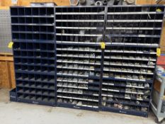 LOT (9) Applied Supplies 40 Pocket Metal Parts Bins, w/ Asst. Nuts, Bolts, Hold Down Hardware, Tees,