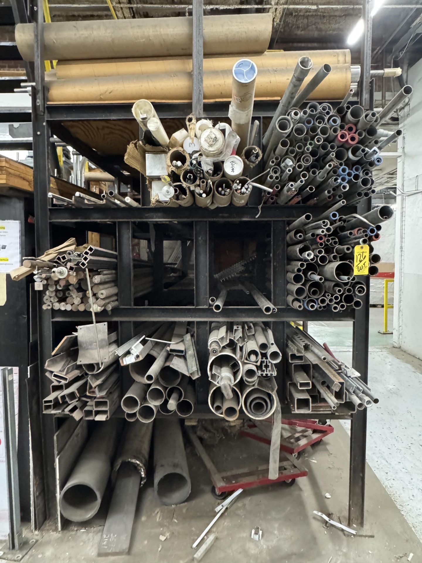 Round Square Threaded Rack LOT Asst. Round, Square, Threaded Steel Stock w/ Approx. 12' Steel Rack ...