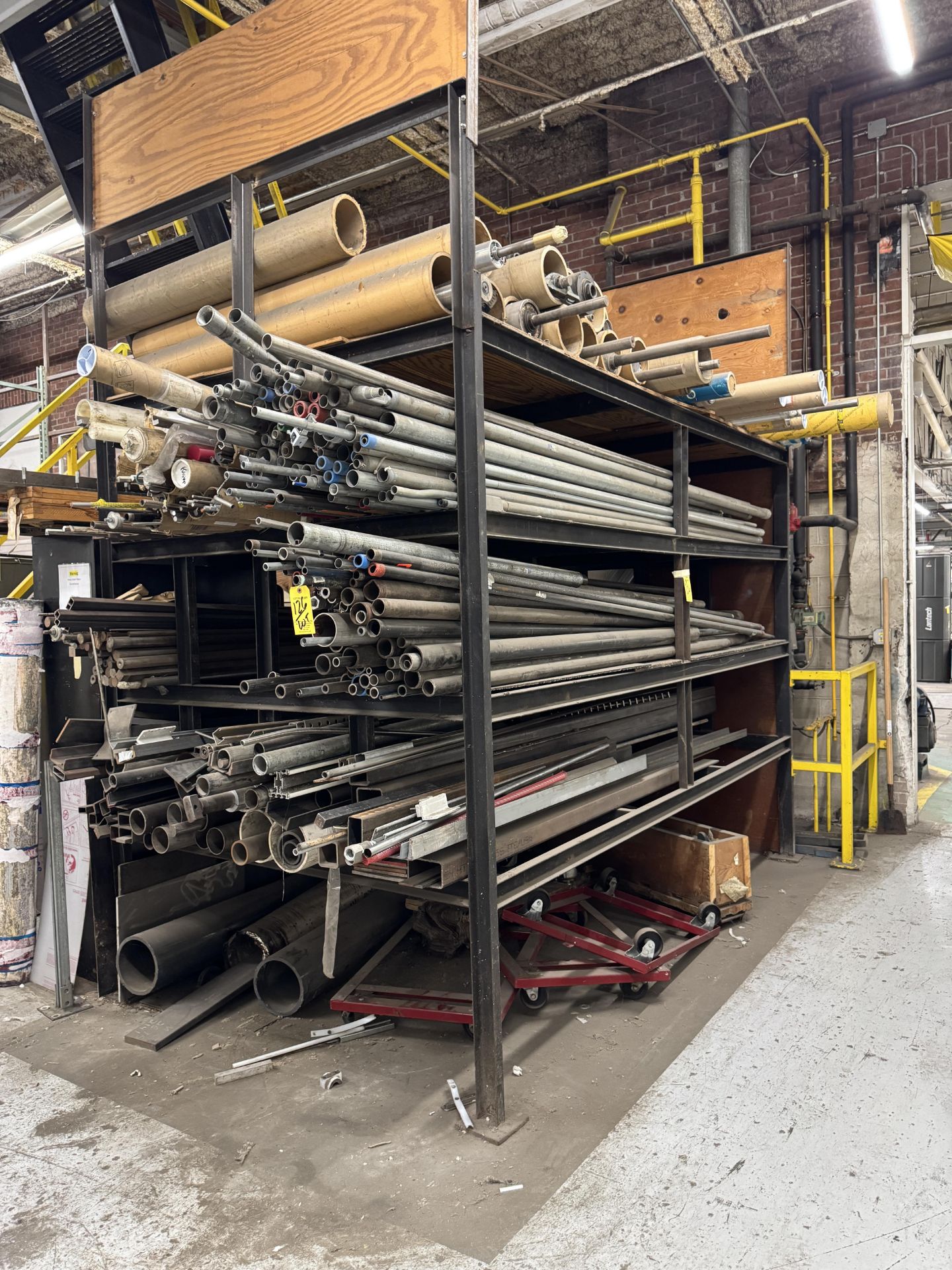 Round Square Threaded Rack LOT Asst. Round, Square, Threaded Steel Stock w/ Approx. 12' Steel Rack ...