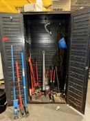Asst. Pipe Benders, Pipe Wrenches, Tools, 2 Door Bin Cabinet