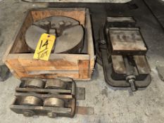 (Lot) 10" 3 Jaw Chuck, 6" Swivel Base Vise, 2 Roll Attachments