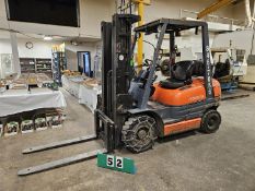 TOYOTA FORKLIFT MODEL 42 6FGV25, 3750 LB CAP, 189 IN. LIFT, SIDE SHIFT, PROPANE, 13581 HOURS