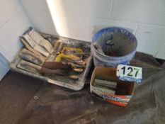 Masonry Hand Tools Lot - Trowels, Floats, Brushes, Groovers, Metal Straps, Etc.
