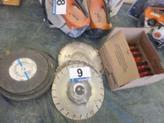 Lot: Cutoff Saw Blades (Diamond and Abrasive) and Stihl 2-Cycle Engine Oil