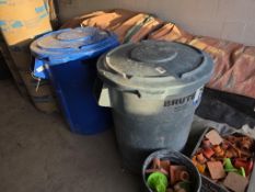 (2) Rubbermaid BRUTE Utility Trash Cans - Durable, Heavy-Duty, with Lids, Blue and Gray, Two-Pack