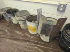 (6) Buckets Assorted Masonry Tools - Trowels, Brushes, Edgers, Groovers, Etc.