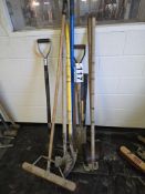Lot Assorted Hand Tools - Shovels, Rakes, Hoe, Broom, Etc.