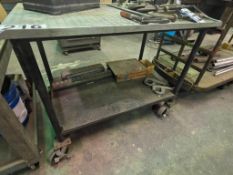 Rolling Diamond Plate Workbench and Parts Cart with Assorted Industrial Supplies