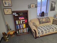 Lot Bookcase, Love Seat, Urns, Horse Figurines, Reproduction Radio