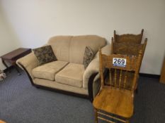 Lot Furniture: Love Seat, 4 Wood Chairs, Side Table