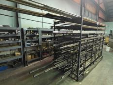 Assorted Metal Stock, Long - Bars, Rods, Sheets, Bulk Quantity, Storage Rack Included