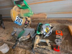 Woodworking Tools: Hitachi Miter Saw, Circular saw, Air Fastener, 4 Tape Measures