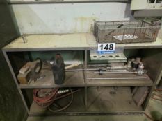Industrial Metal Workbench with Assorted Machining Tools, Rods, and Air Hose