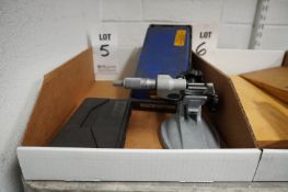 LOT TO INCLUDE: (1) MITUTOYO DIGITAL MICROMETER 0-1" WITH CASE AND MICROMETER VISE, (1) 8"