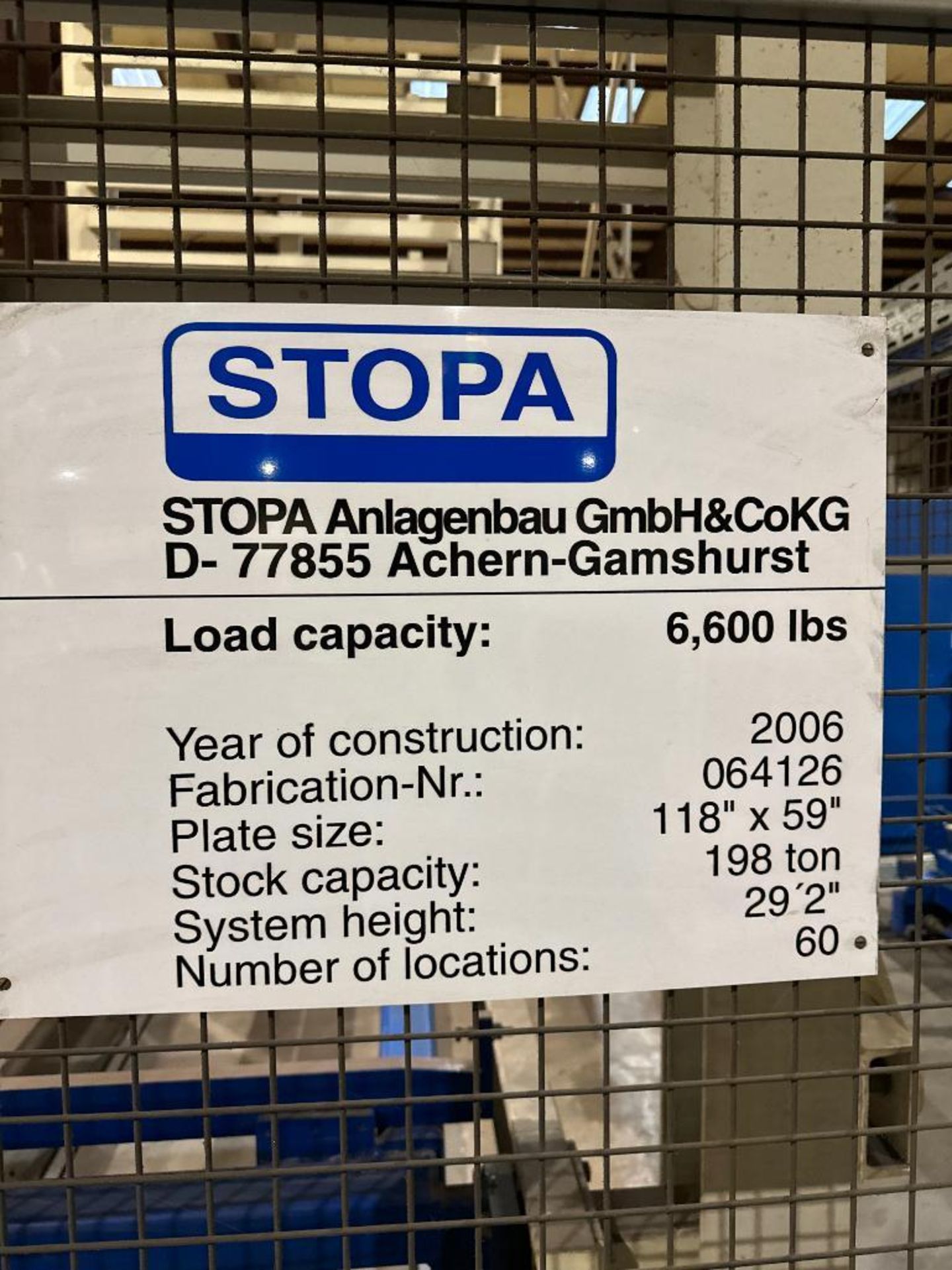 Stopa Material Rack 2006 Stopa Automated Tower Storage System, S/N 064126, 6,600-LB. Tray ...