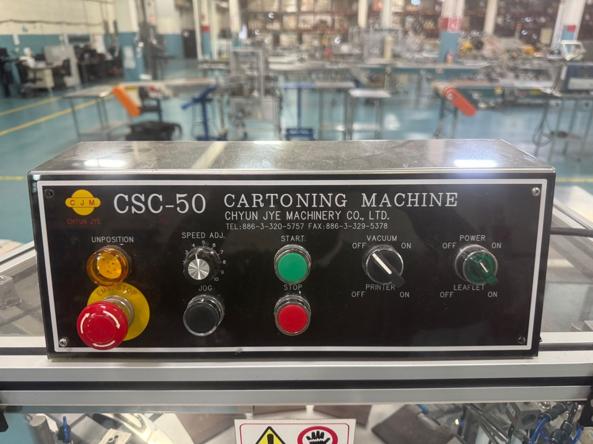 Chyun Jye Machinery Model CSC-50 Semi-Automatic Cartoning Machine, 220V