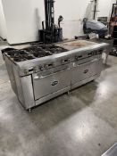 Royal Stainless Steel Portable 6 Burner Gas Range w/Griddle & (2) Ovens, 6'Overall Length