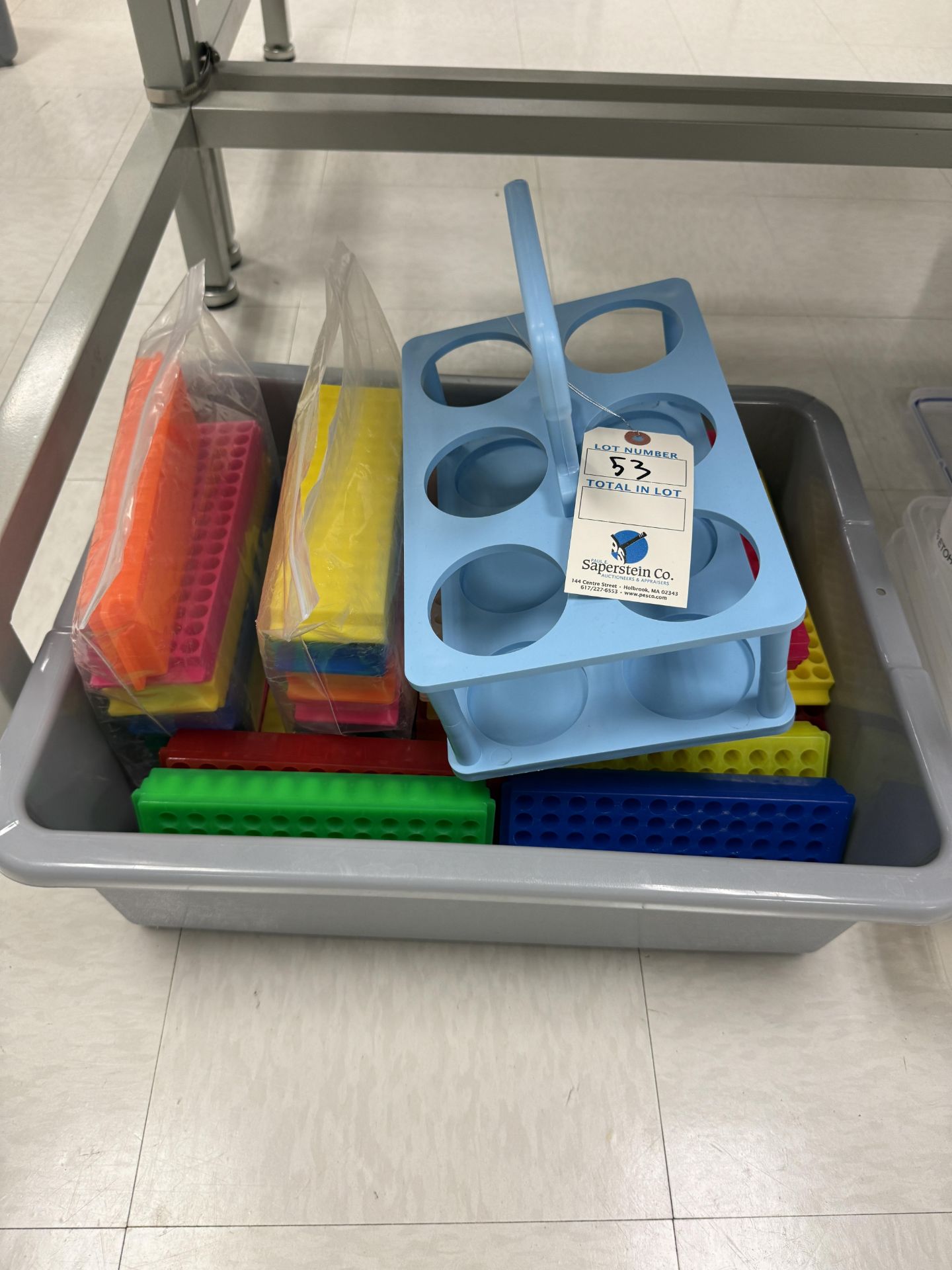 Two Beaker Rack (Lot) Glass Beakers Stock Racks, Pipette Tips, and Spray Bottles