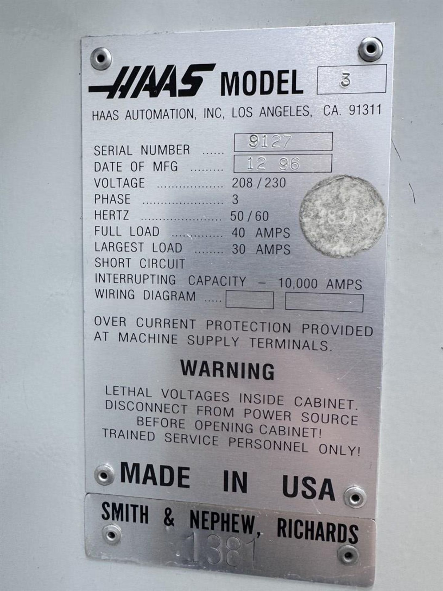 HAAS VF-3 4-Axis Vertical Machining Center, s/n 9127, w/ Haas Control, 18" x 48" Table, 3500 lb. - Image 8 of 8