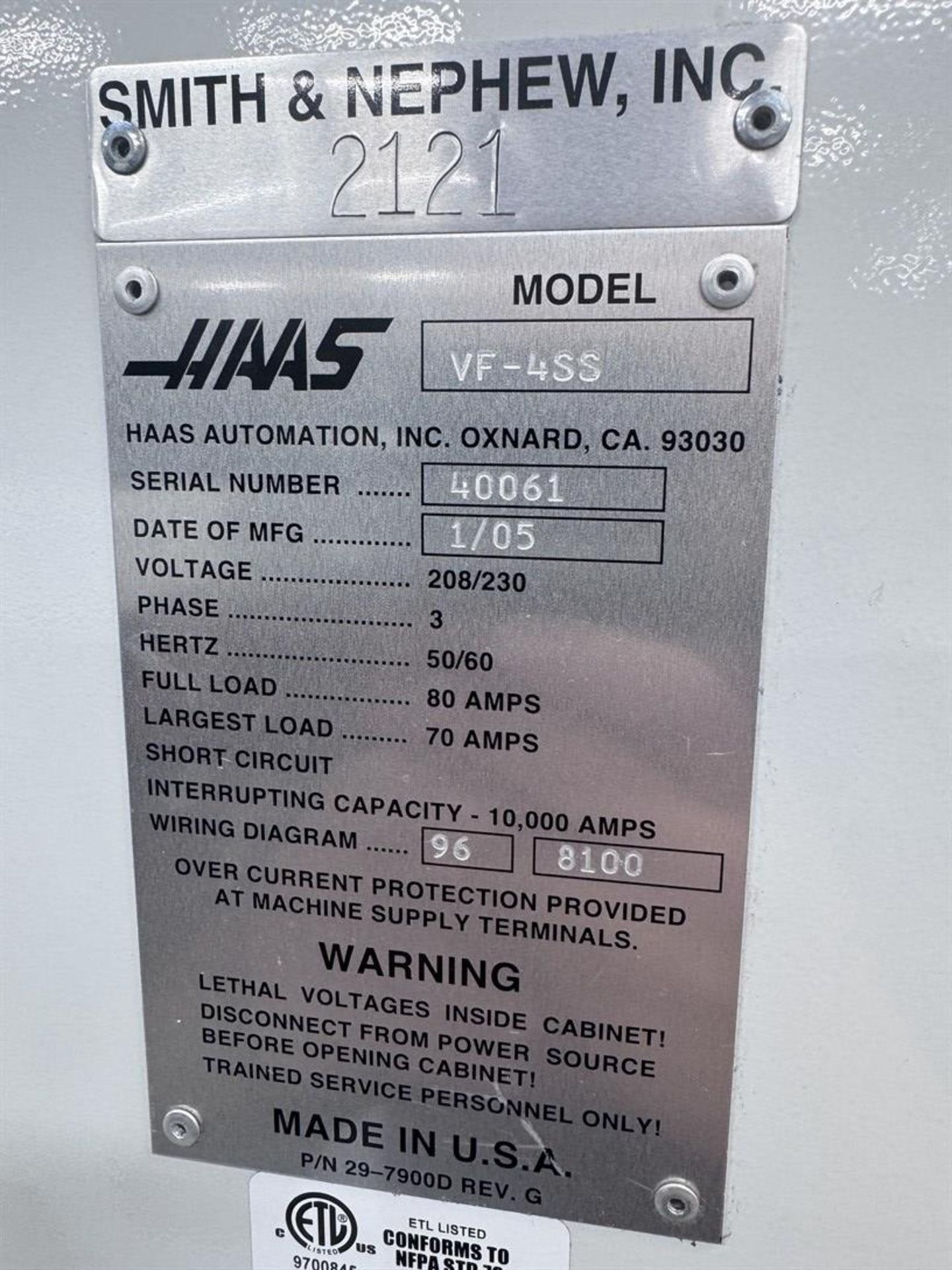 2005 HAAS VF-4SS 5-Axis Vertical Machining Center, s/n 40061, w/ Haas CNC Control, 18" x 52" - Image 9 of 9