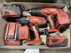 Lot Comprising HILTI SIW 22T-A 1/2" Impact, HILTI SFH 18-A Drill w/ (4) Batteries and Charger