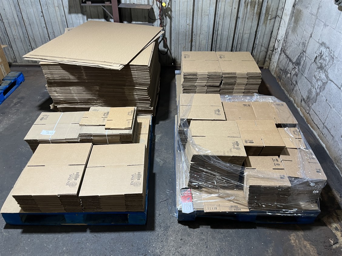 Lot of Boxes from 6" x 6" x 4" Through 12" x 12"x 4" and Flat Cardboard 48" x 40"
