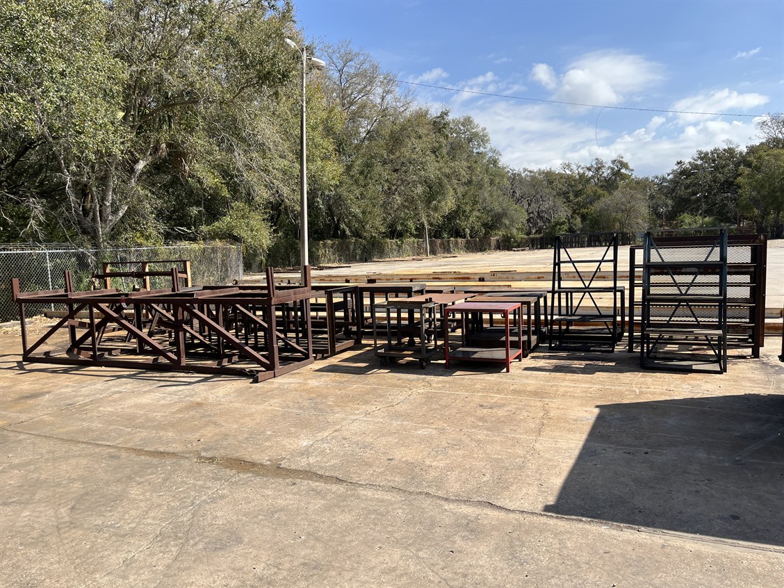 Lot Comprising of Steel Shelving, Steel Carts, Steel Frames, Sawhorses & Racks
