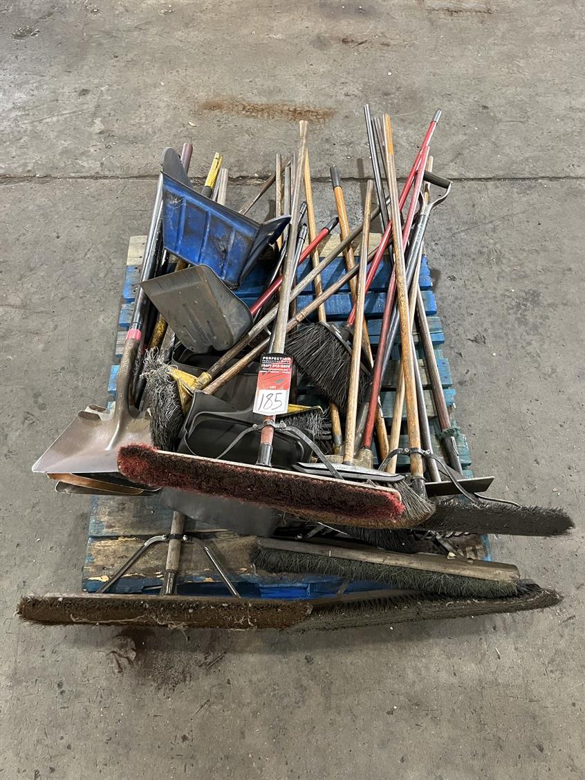 Lot of Assorted Brooms, Shovels and Dust Pans