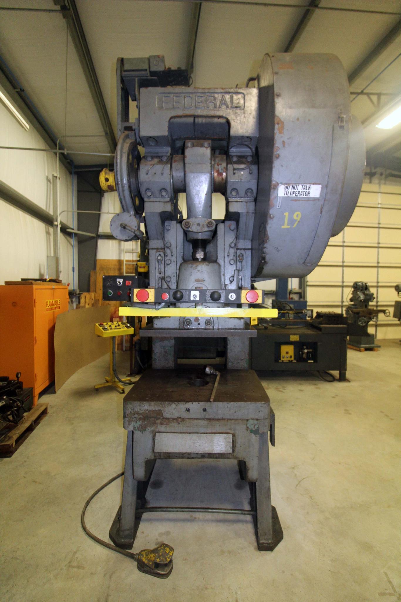 PUNCH PRESS, OBI, FEDERAL 100 TON, 80 SPM, 4" stroke, 15" throat depth, 28" x 36" bed, 480V, 3Ph, S/