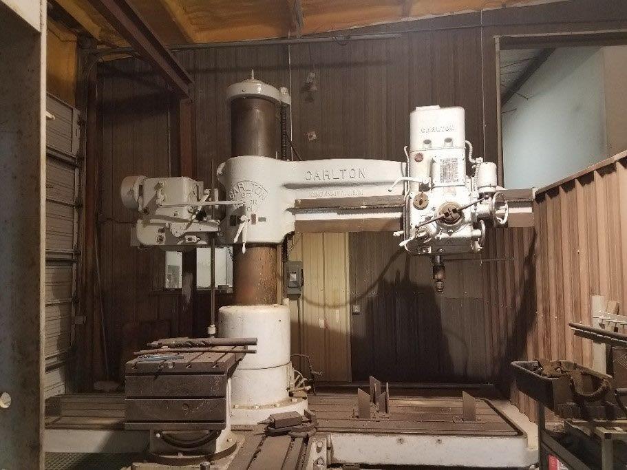 RADIAL DRILL, 6' X 17" CARLTON, 3-way T-slotted base, 15 HP, 15-1,500 RPM, 3" mild steel, 4" cast ir