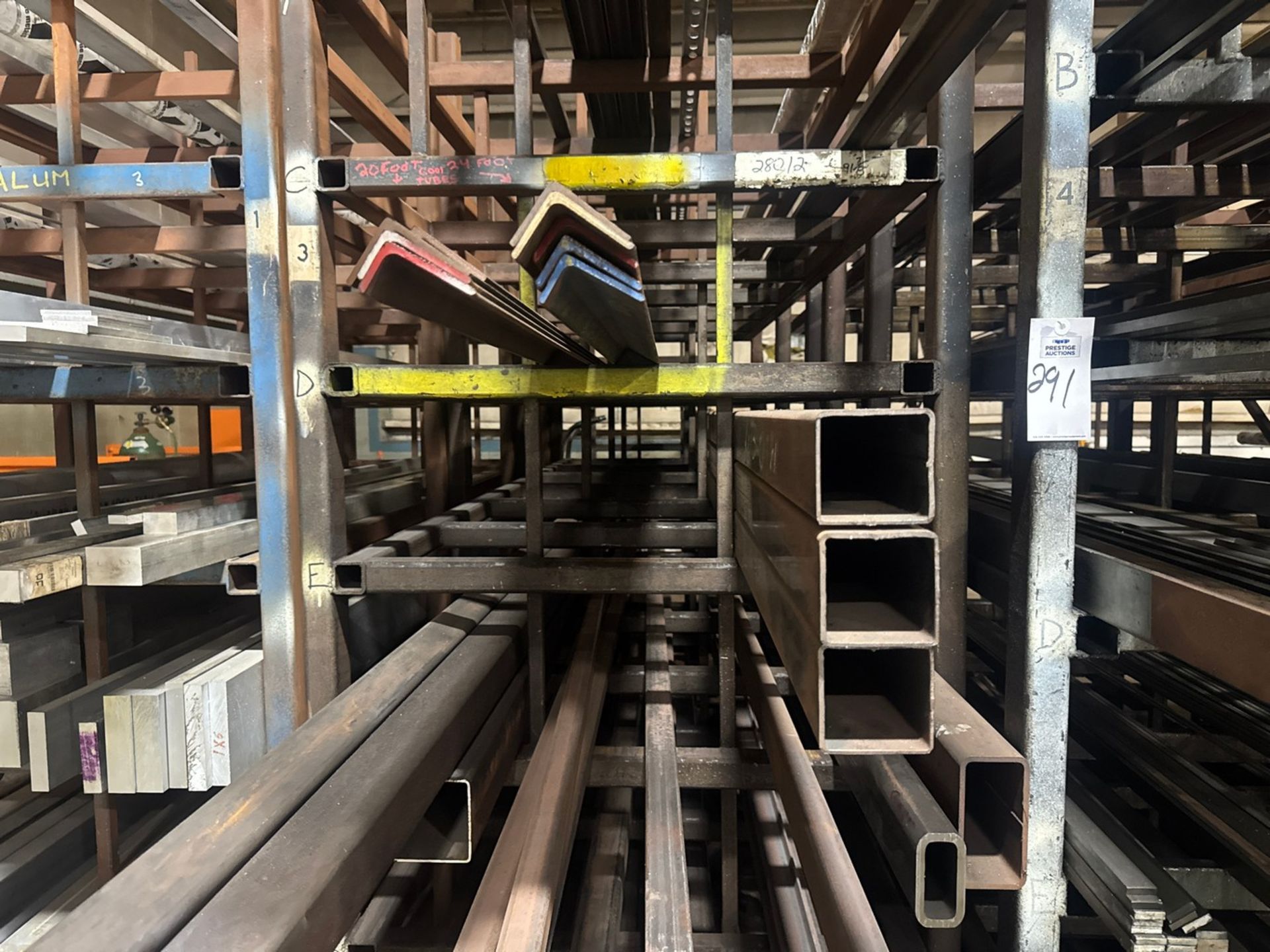 Lot of Assorted Steel Tube/Bar Stock With (2) Sections Of Storage Rack