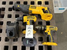 Lot of (3) Dewalt Cordless Tools Includes: (1) Dewalt DC385 Sawzall, (2) Dewalt Drills, With (1) 18V