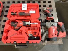 Lot of (4) Milwaukee Cordless Tools Includes: (1) 20v 3/8" SDS Hammer drill, (1) 20V Impact, (1) 12V