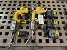 Lot of (2) Dewalt Cordless Grease Gun Model: DCGG571, With (1) 20V Battery and (3) Chargers