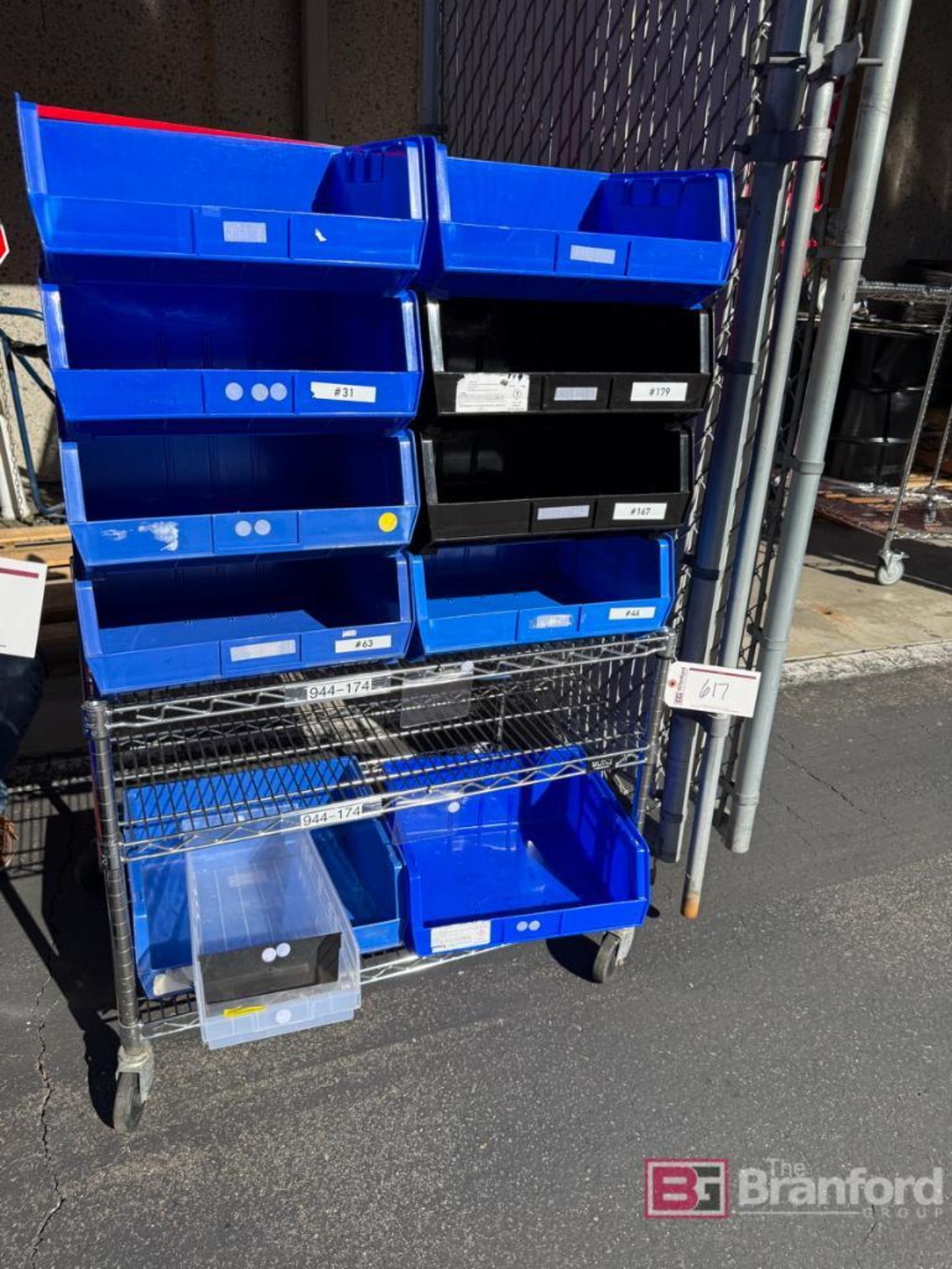 Lot consisting of (18) AkroBin/Uline Parts Bins on Wire Rack with Casters