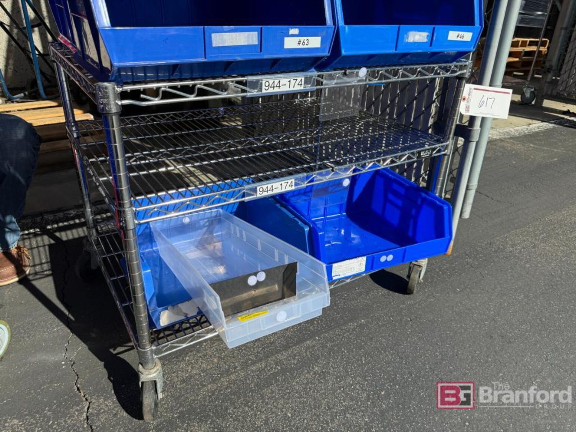 Lot consisting of (18) AkroBin/Uline Parts Bins on Wire Rack with Casters