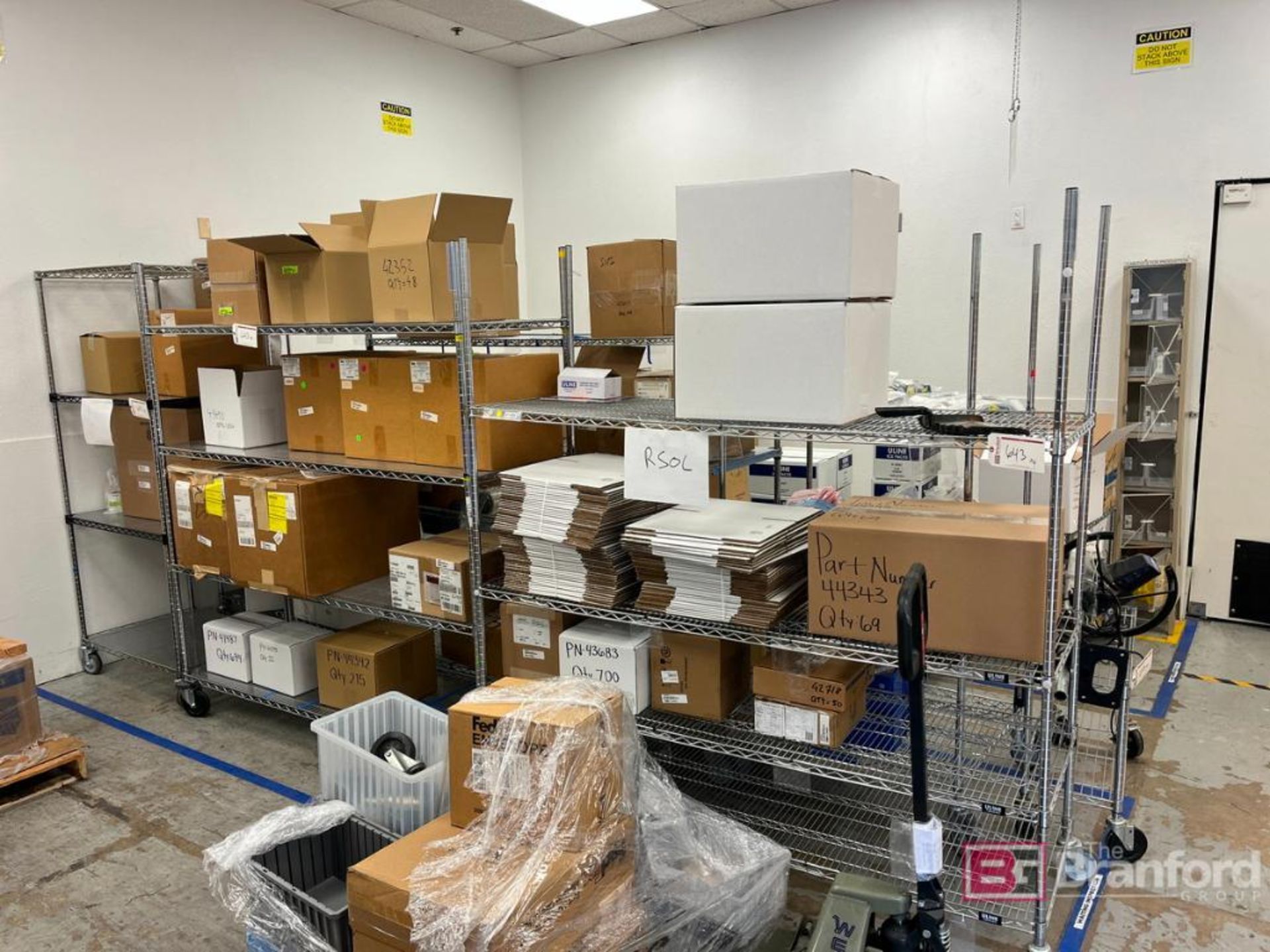 Uline Box Racking Lot of (4) Uline Metal Racking on Casters; Contents not included