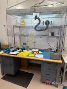 Six foot Uline Work Bench; w/ side cabinets. w/ Meto Shelf.