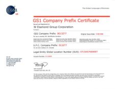 One (1) GS1 certificate with GS1 Company Prefix 0013277