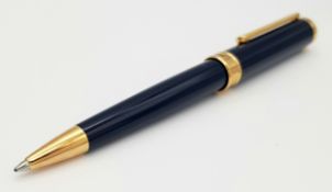 A Classy Chopard Navy and Gold-Plated Ballpoint Pen. 13.4cm Length. Complete with Box and Paperwork.