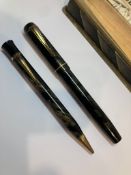 Interesting Vintage FOUNTAIN PEN (14 CARAT GOLD NIB) and PROPELLING PENCIL SET. Black Marble Finish.