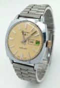 A LUCERNE, CALENDAR, MANUAL WIND, STEEL BRACELET WATCH. IN WORKING ORDER. S/A NN 1