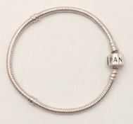 A PANDORA, STERLING SILVER, MOMENTS CHARM BRACELET. 13.8G. SC 3093.