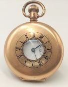 A HALF HUNTER POCKET WATCH "STAR" WITH THE DENNISON WATCH COMPANY CASE. (not working and second hand