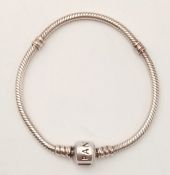 A PANDORA, STERLING SILVER, MOMENTS BRACELET. TOTAL WEIGHT 13.2G, 7 INCHES LENGTH. S/A 1504 - 9