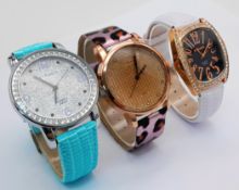 A SELECTION OF 3, STRADA WATCHES. VARIOUS COLOURS ALL ON LEATHGER STRAPS. ALL IN WORKING ORDER.