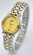 A Good Example Ladies Bi-Metal Gucci Quartz Date Watch model 9000L. 25mm Case.