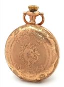 A ELGIN, ANTIQUE, GOLD FILLED, FULL HUNTER, POCKET WATCH. REQUIRES ATTENTION. A/F. S/A NN