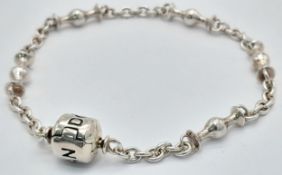 A Sterling Silver Pandora Belcher Link Bracelet. 16cm. 10g.